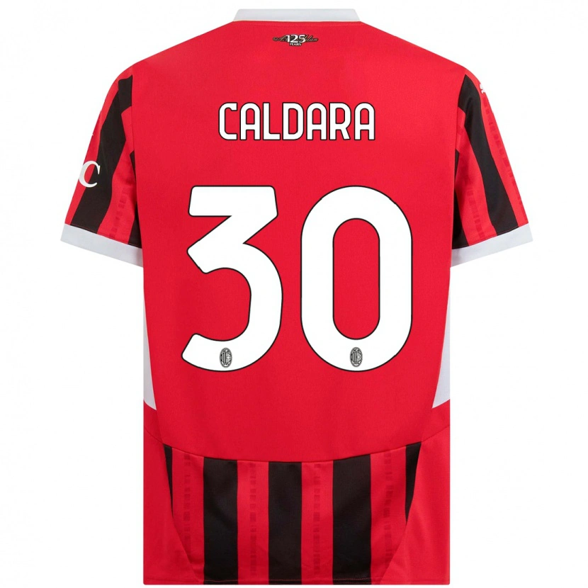 Danxen Dětské Mattia Caldara #30 Červená Černá Domů Hráčské Dresy 2024/25 Dres