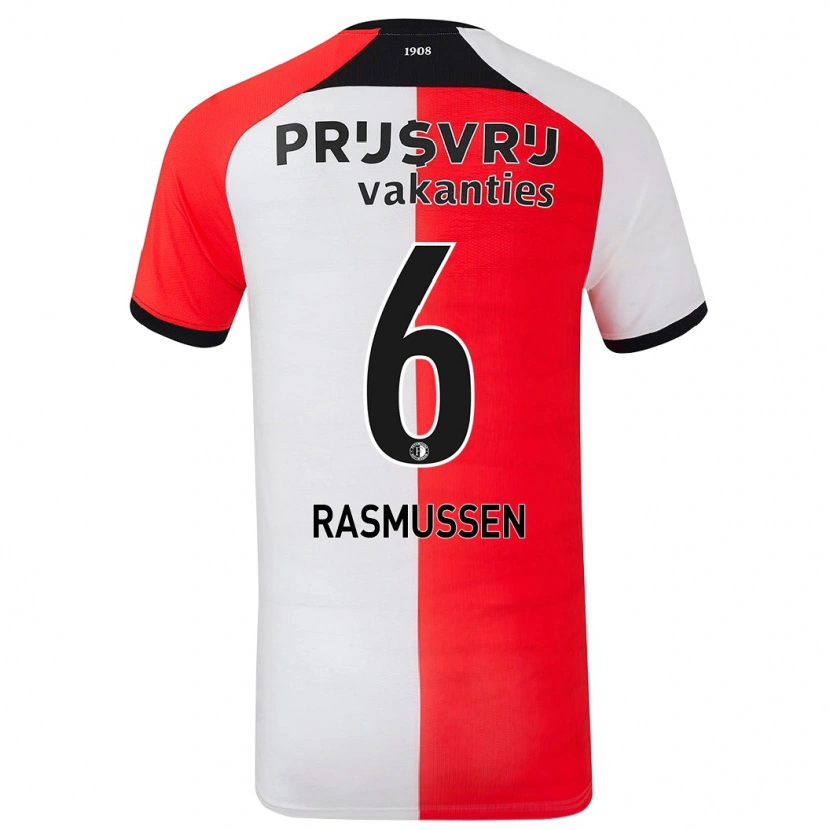 Danxen Dětské Jacob Rasmussen #6 Červená Bílá Domů Hráčské Dresy 2024/25 Dres