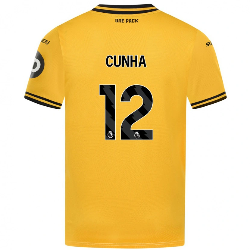 Danxen Dětské Matheus Cunha #12 Žluť Domů Hráčské Dresy 2024/25 Dres