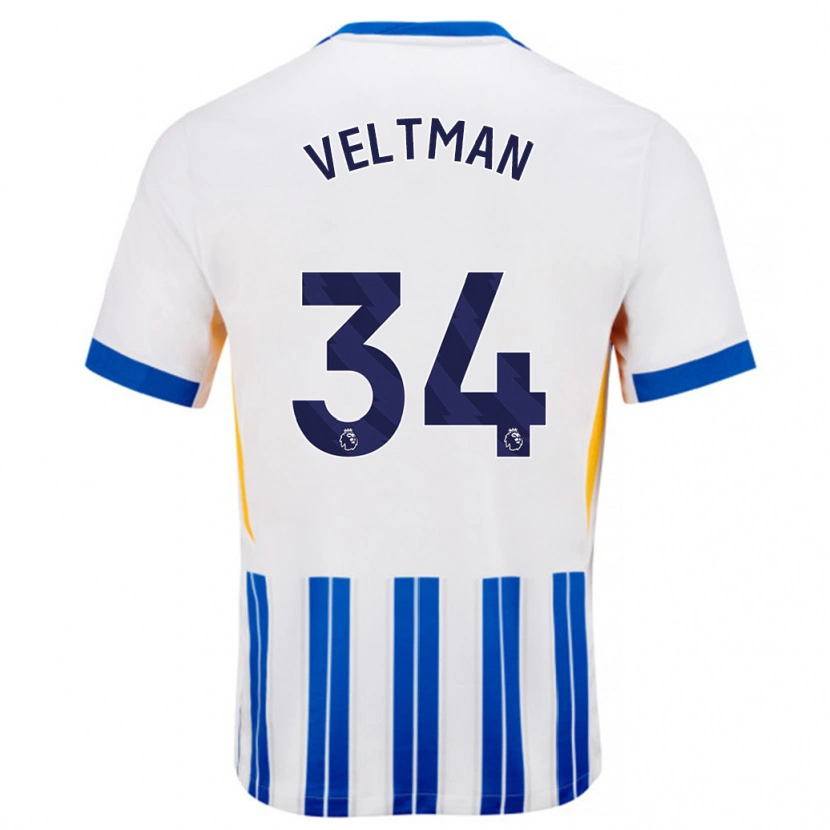 Danxen Dětské Joël Veltman #34 Bílé Modré Proužky Domů Hráčské Dresy 2024/25 Dres