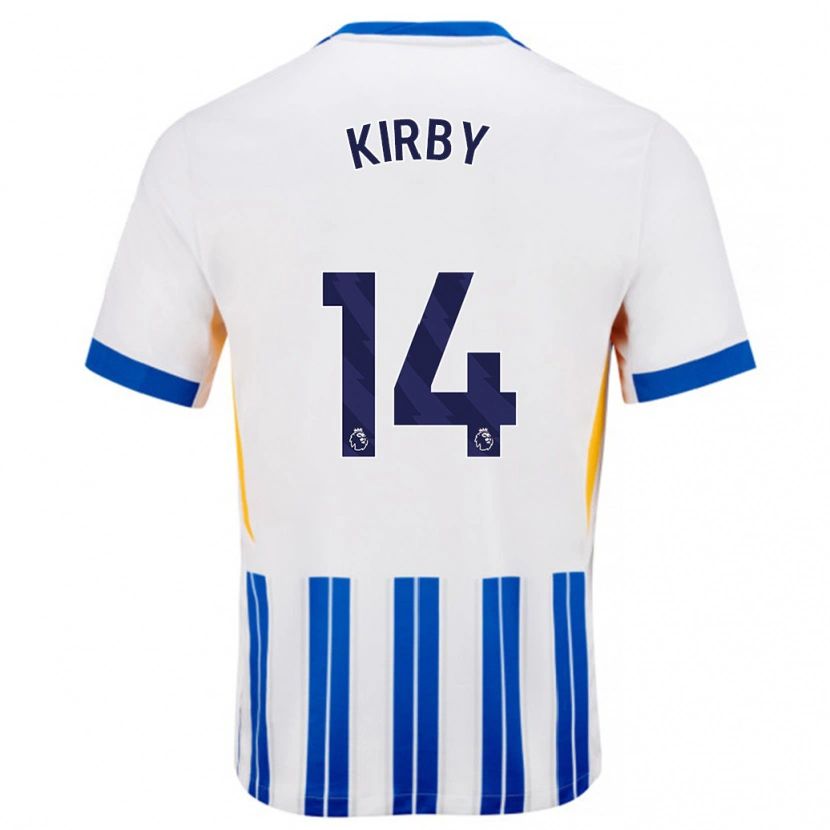 Danxen Dětské Fran Kirby #14 Bílé Modré Proužky Domů Hráčské Dresy 2024/25 Dres