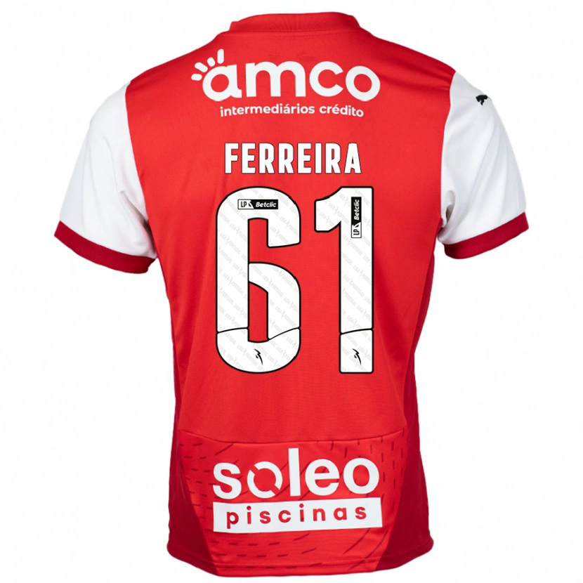 Danxen Dětské Tiago Ferreira #61 Červená Bílá Domů Hráčské Dresy 2024/25 Dres