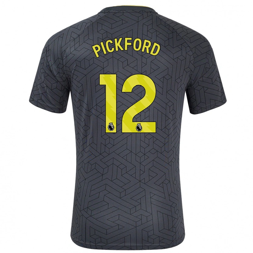 Danxen Dětské Jordan Pickford #12 Černá Žlutá Daleko Hráčské Dresy 2024/25 Dres