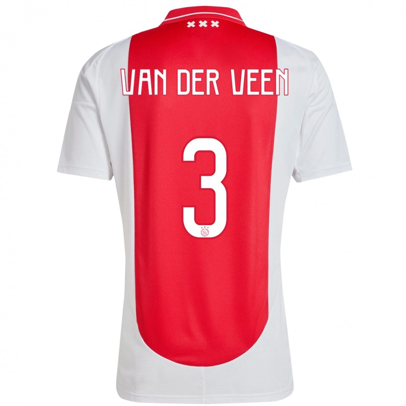 Danxen Pánské Roos Van Der Veen #3 Červená Bílá Domů Hráčské Dresy 2024/25 Dres