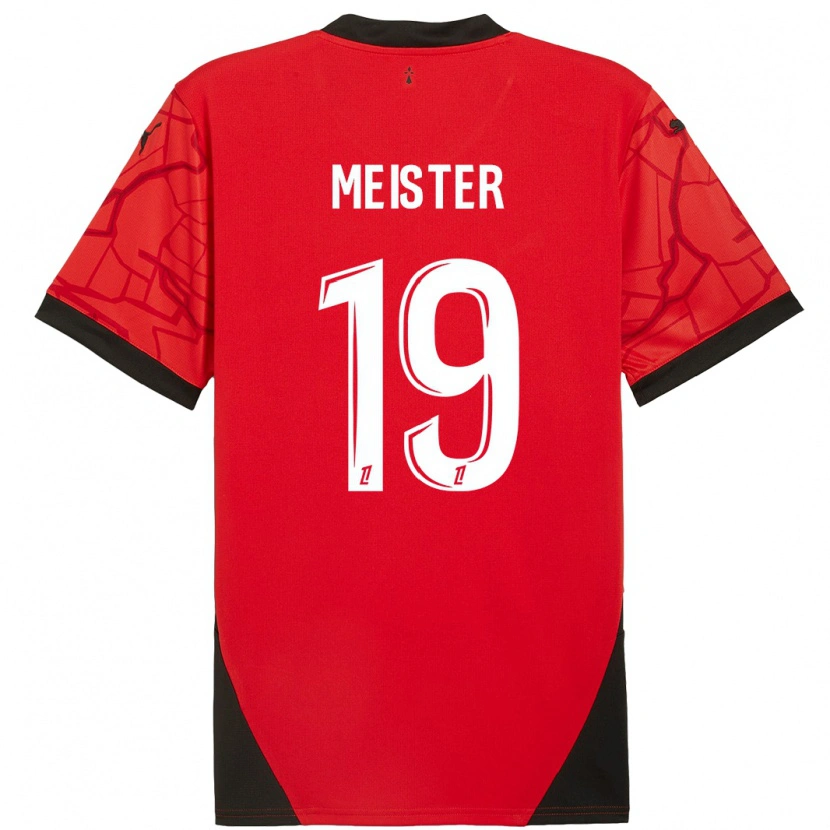 Danxen Dětské Henrik Meister #19 Červená Černá Domů Hráčské Dresy 2024/25 Dres