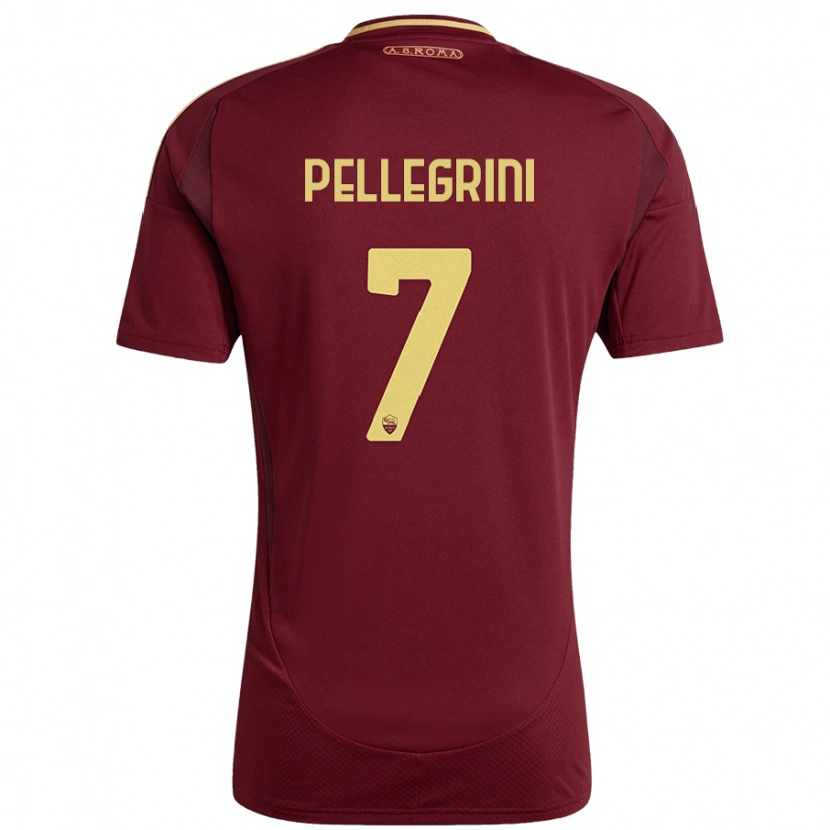 Danxen Dětské Lorenzo Pellegrini #7 Červená Hnědá Zlatá Domů Hráčské Dresy 2024/25 Dres