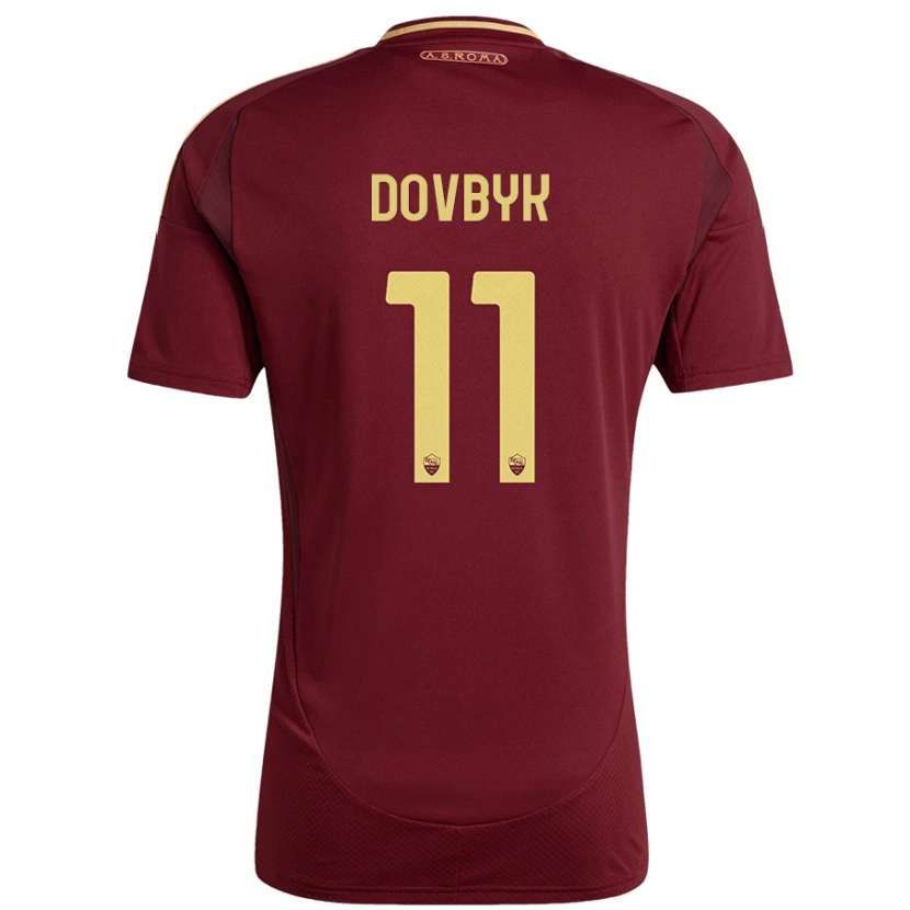 Danxen Dětské Artem Dovbyk #11 Červená Hnědá Zlatá Domů Hráčské Dresy 2024/25 Dres