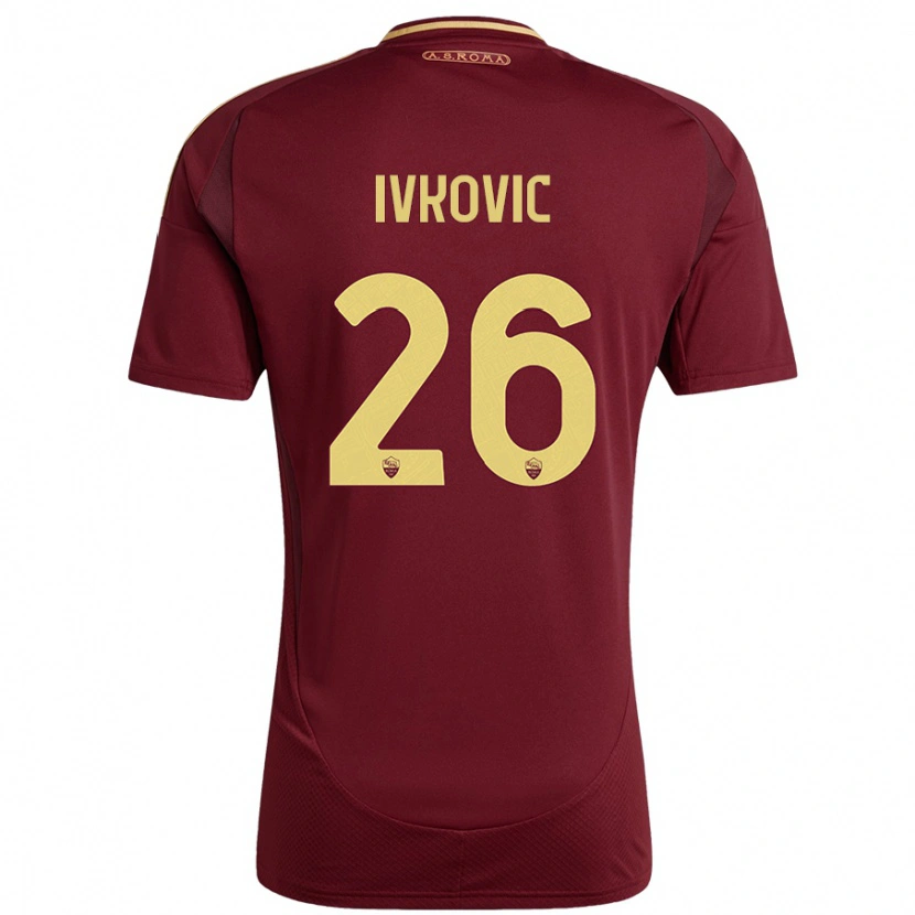 Danxen Dětské Mate Ivkovic #26 Červená Hnědá Zlatá Domů Hráčské Dresy 2024/25 Dres