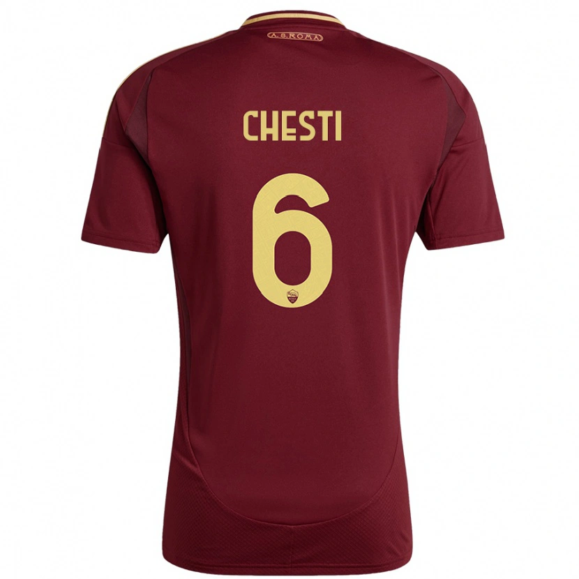 Danxen Dětské Francesco Chesti #6 Červená Hnědá Zlatá Domů Hráčské Dresy 2024/25 Dres