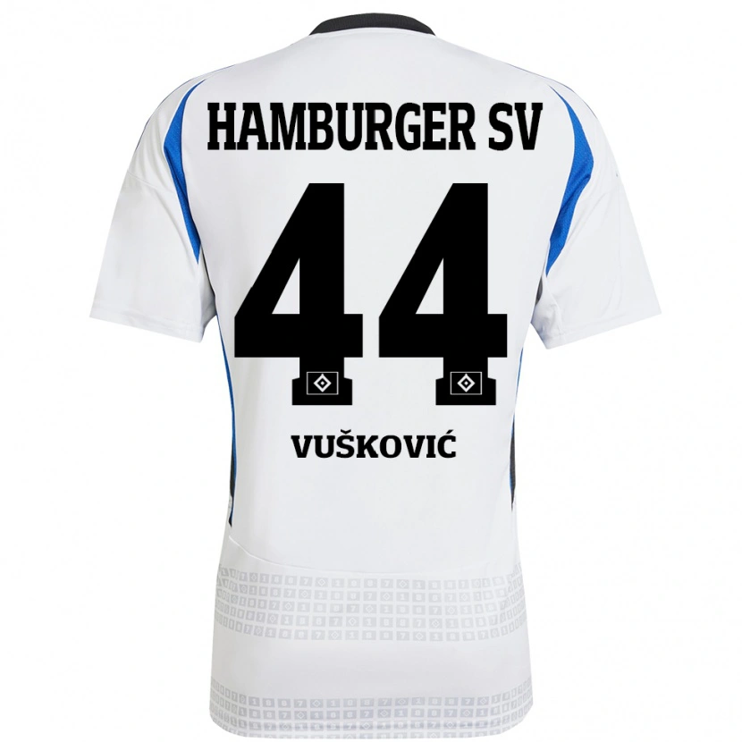 Danxen Dětské Mario Vuskovic #44 Bílá Modrá Domů Hráčské Dresy 2024/25 Dres