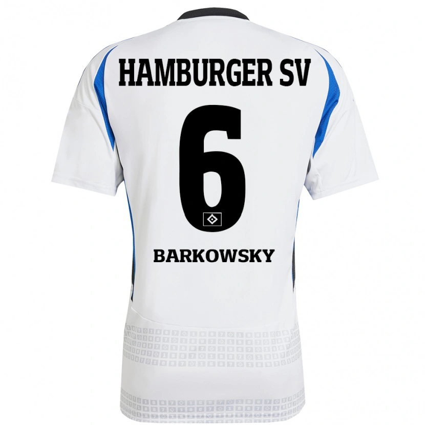 Danxen Dětské Finn Barkowsky #6 Bílá Modrá Domů Hráčské Dresy 2024/25 Dres