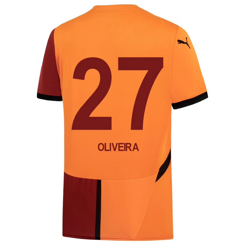 Danxen Dětské Sérgio Oliveira #27 Žlutá Červená Domů Hráčské Dresy 2024/25 Dres