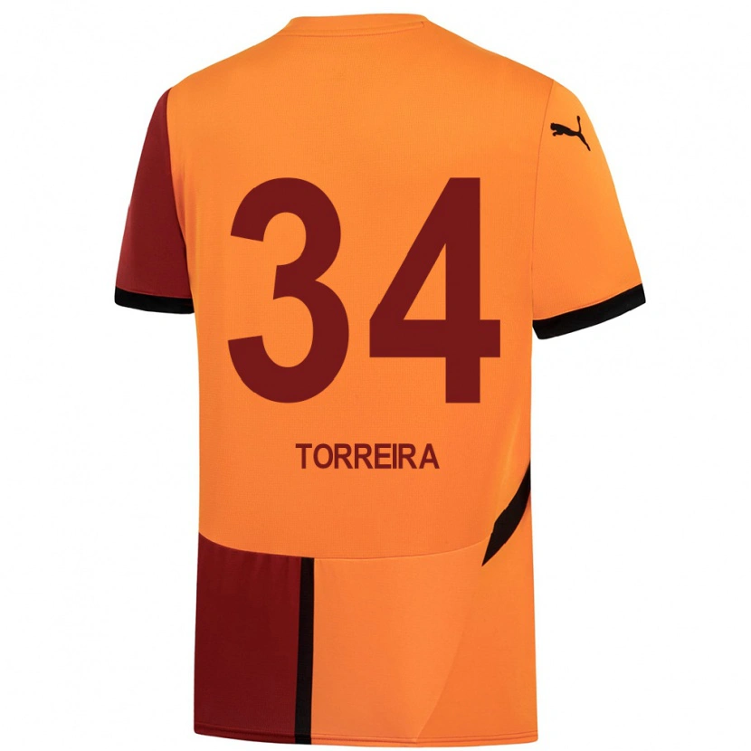 Danxen Dětské Lucas Torreira #34 Žlutá Červená Domů Hráčské Dresy 2024/25 Dres