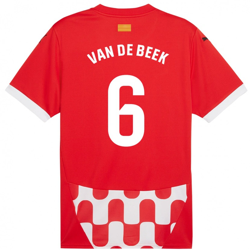 Danxen Dětské Donny Van De Beek #6 Červená Bílá Domů Hráčské Dresy 2024/25 Dres