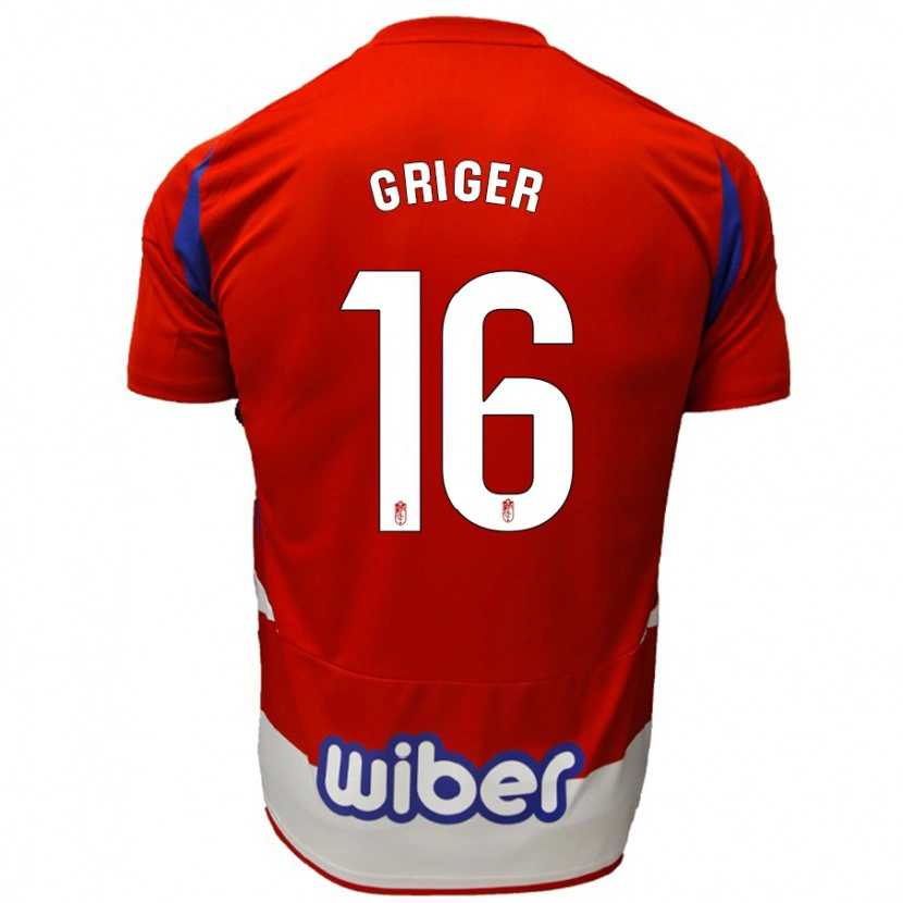 Danxen Dětské Adam Griger #16 Červená Bílá Modrá Domů Hráčské Dresy 2024/25 Dres