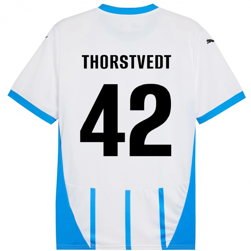 Danxen Dětské Kristian Thorstvedt #42 Bílá Modrá Daleko Hráčské Dresy 2024/25 Dres