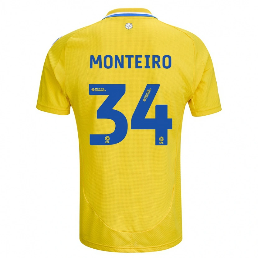 Danxen Dětské Diogo Monteiro #34 Žlutá Modrá Daleko Hráčské Dresy 2024/25 Dres