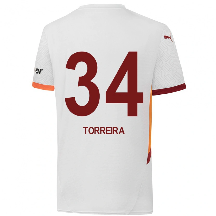 Danxen Dětské Lucas Torreira #34 Bílá Žlutá Červená Daleko Hráčské Dresy 2024/25 Dres