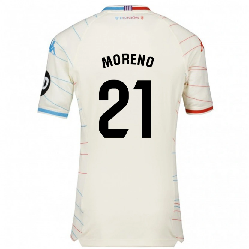 Danxen Dětské Xavi Moreno #21 Bílá Červená Modrá Daleko Hráčské Dresy 2024/25 Dres