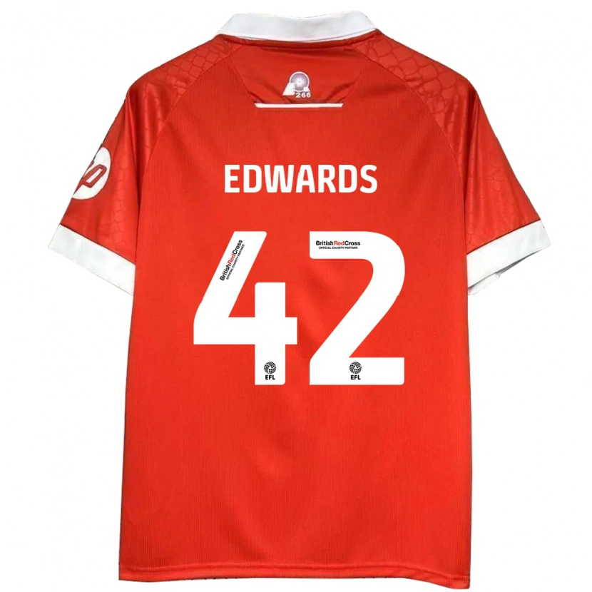 Danxen Dětské Callum Edwards #42 Červená Bílá Domů Hráčské Dresy 2024/25 Dres