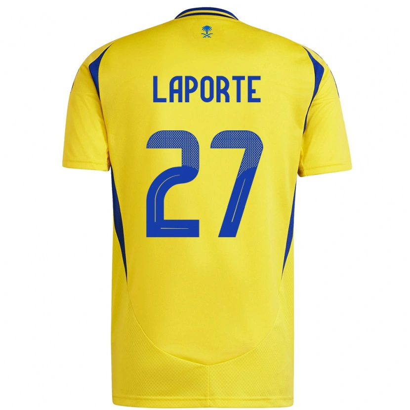 Danxen Dětské Aymeric Laporte #27 Žlutá Modrá Domů Hráčské Dresy 2024/25 Dres