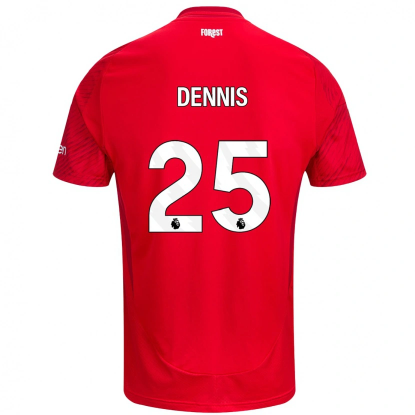 Danxen Pánské Emmanuel Dennis #25 Červená Bílá Domů Hráčské Dresy 2024/25 Dres