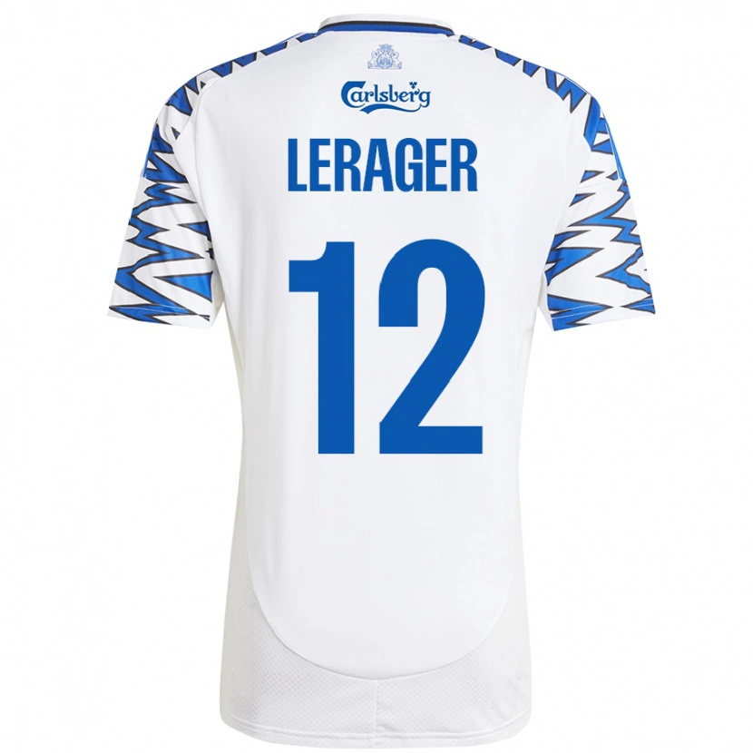 Danxen Dětské Lukas Lerager #12 Bílá Nebesky Modrá Domů Hráčské Dresy 2024/25 Dres