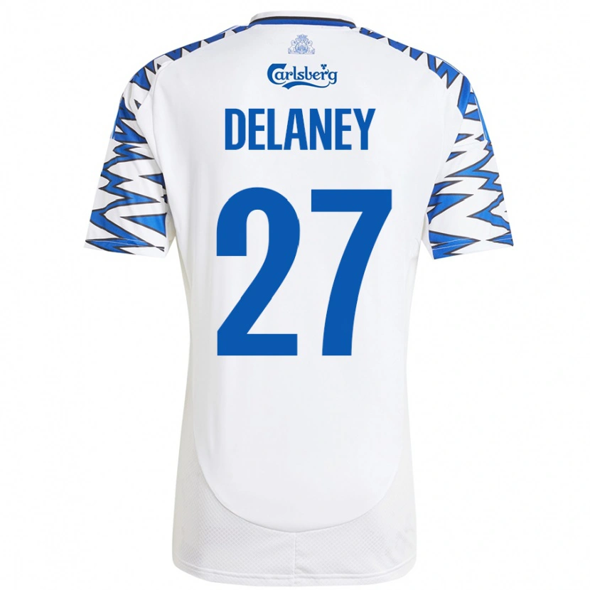 Danxen Dětské Thomas Delaney #27 Bílá Nebesky Modrá Domů Hráčské Dresy 2024/25 Dres