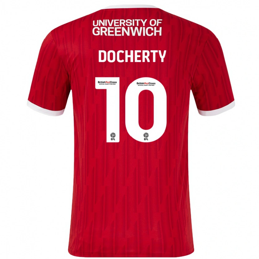 Danxen Pánské Greg Docherty #10 Červená Bílá Domů Hráčské Dresy 2024/25 Dres